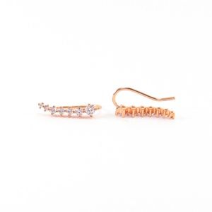 Crystal Ear Climber Earrings 18K Rose Gold 3/4" CZ